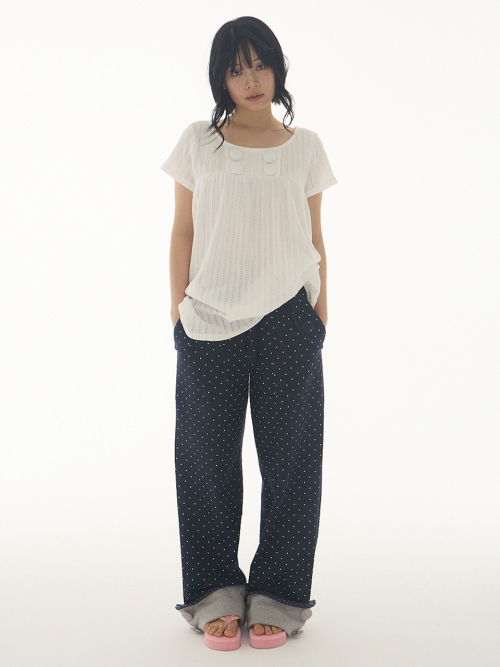 Roll-Up Button Pants Dotted морской