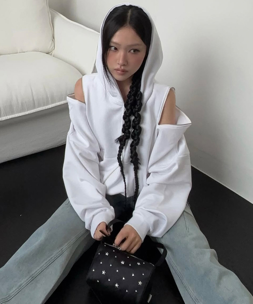 Open Shoulder Hoodie Zip-Up