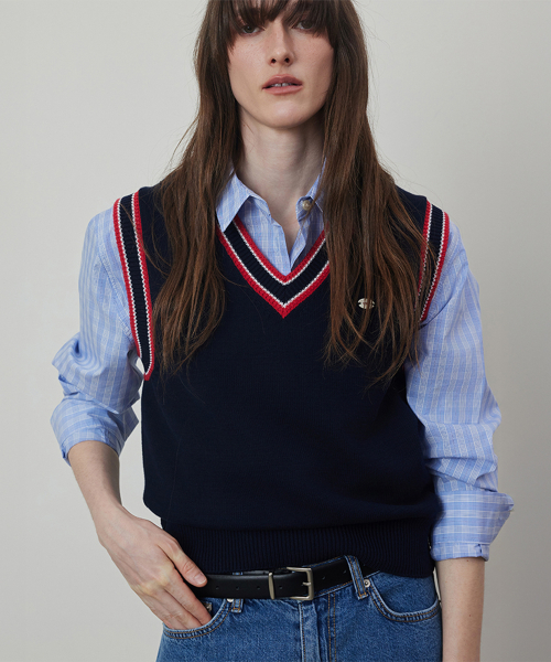 QSRB Line Point V-neck Knit Vest
