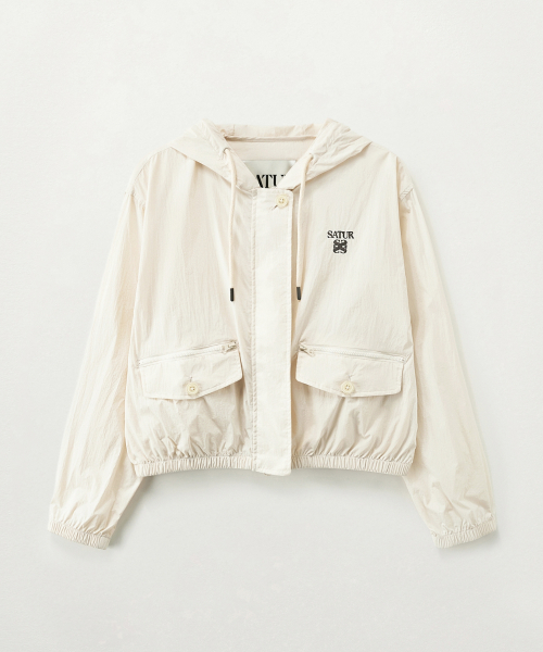 (W) Crop Hood Wind куртка Cream