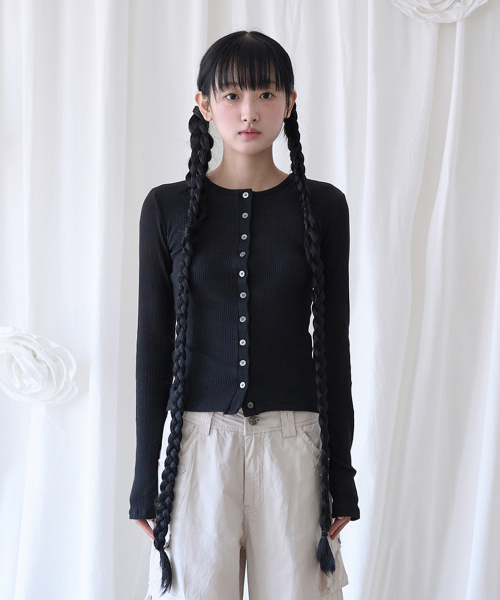 BUTTON RIBBED CARDIGAN чёрный