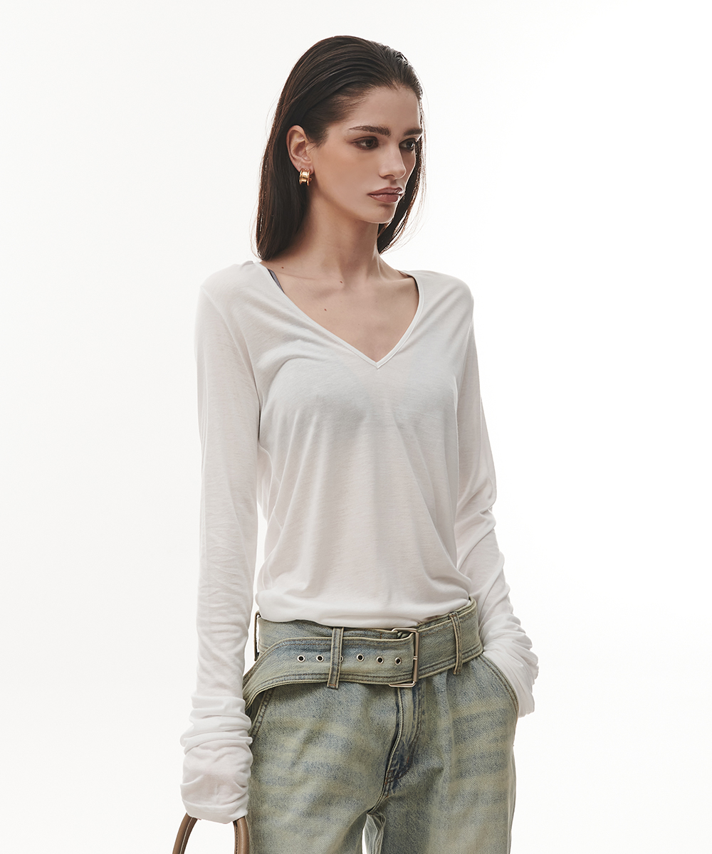See-through Deep V-neck T-shirt