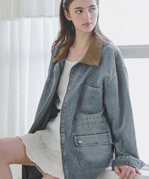 Denim washed work jacket - Light синий