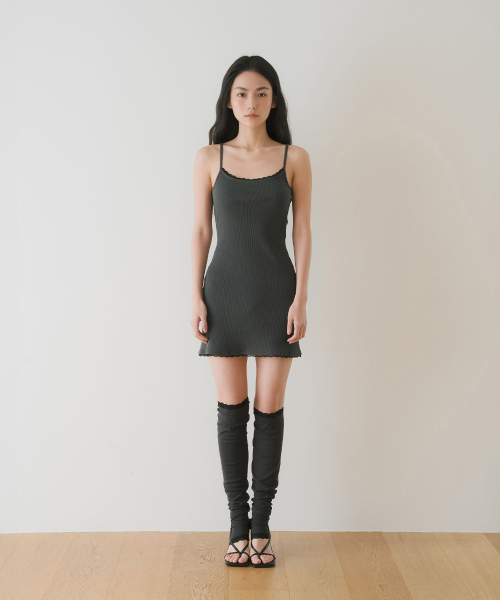 LACE RIBBED SLEEVELESS TOP, CHARCOAL