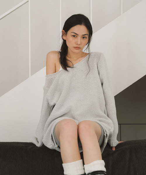 FRONTBACK COTTON LOOSE KNIT, LIGHT GREY