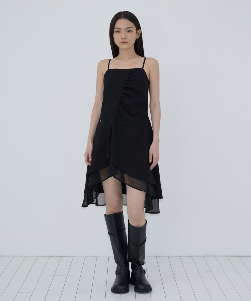 Drape Layered Slip Dress (black)