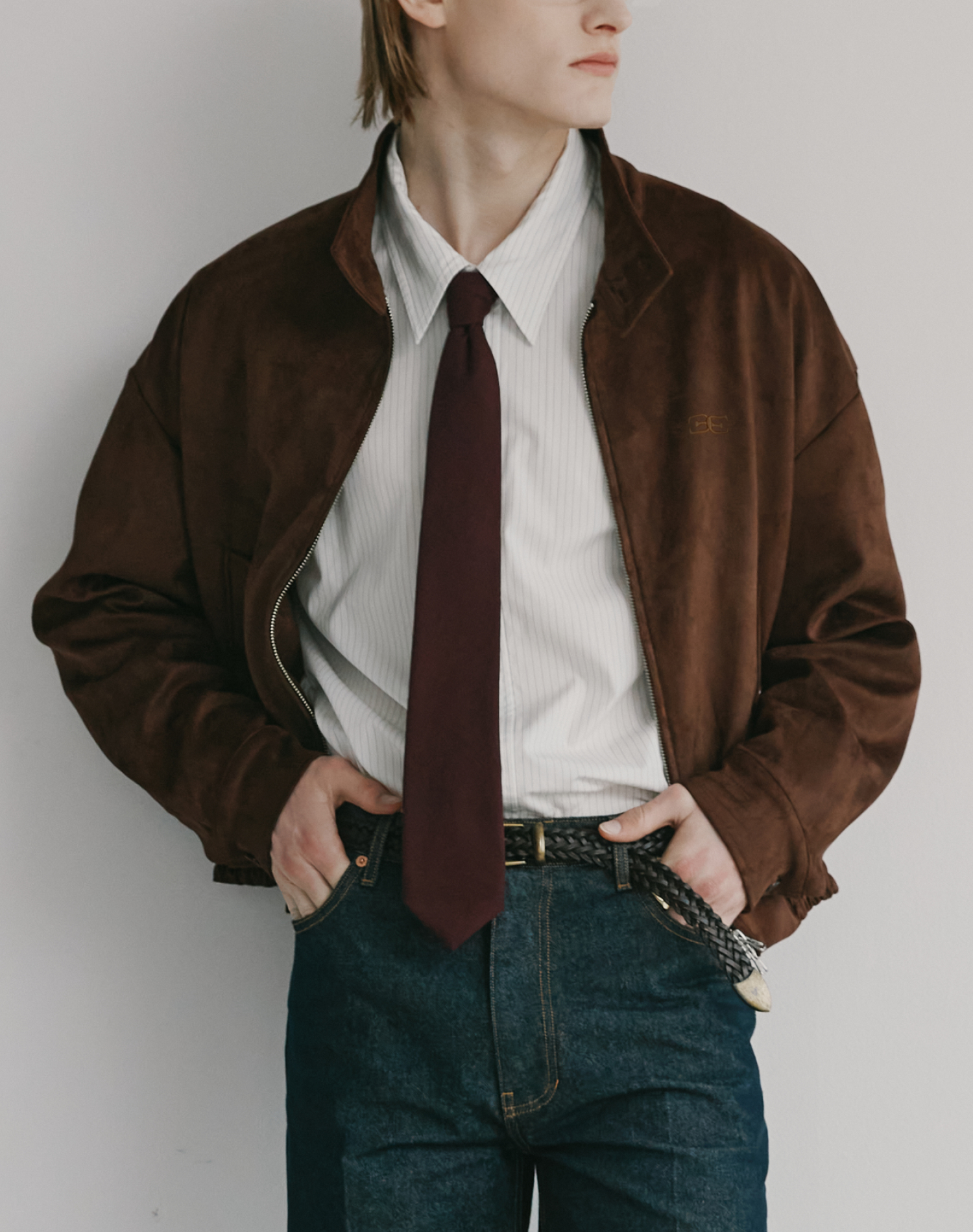 Faux Suede херингтон блузон Brown