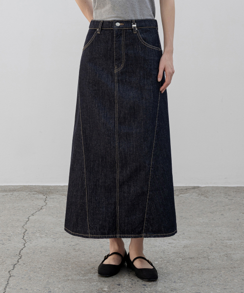 논앤논 NON-FADE DENIM MAXI A-LINE SKIRT _N6SSK0404