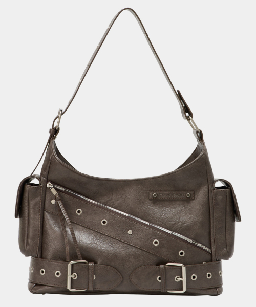 Strap Belt Eyelet Cross Big Bag (Brown)