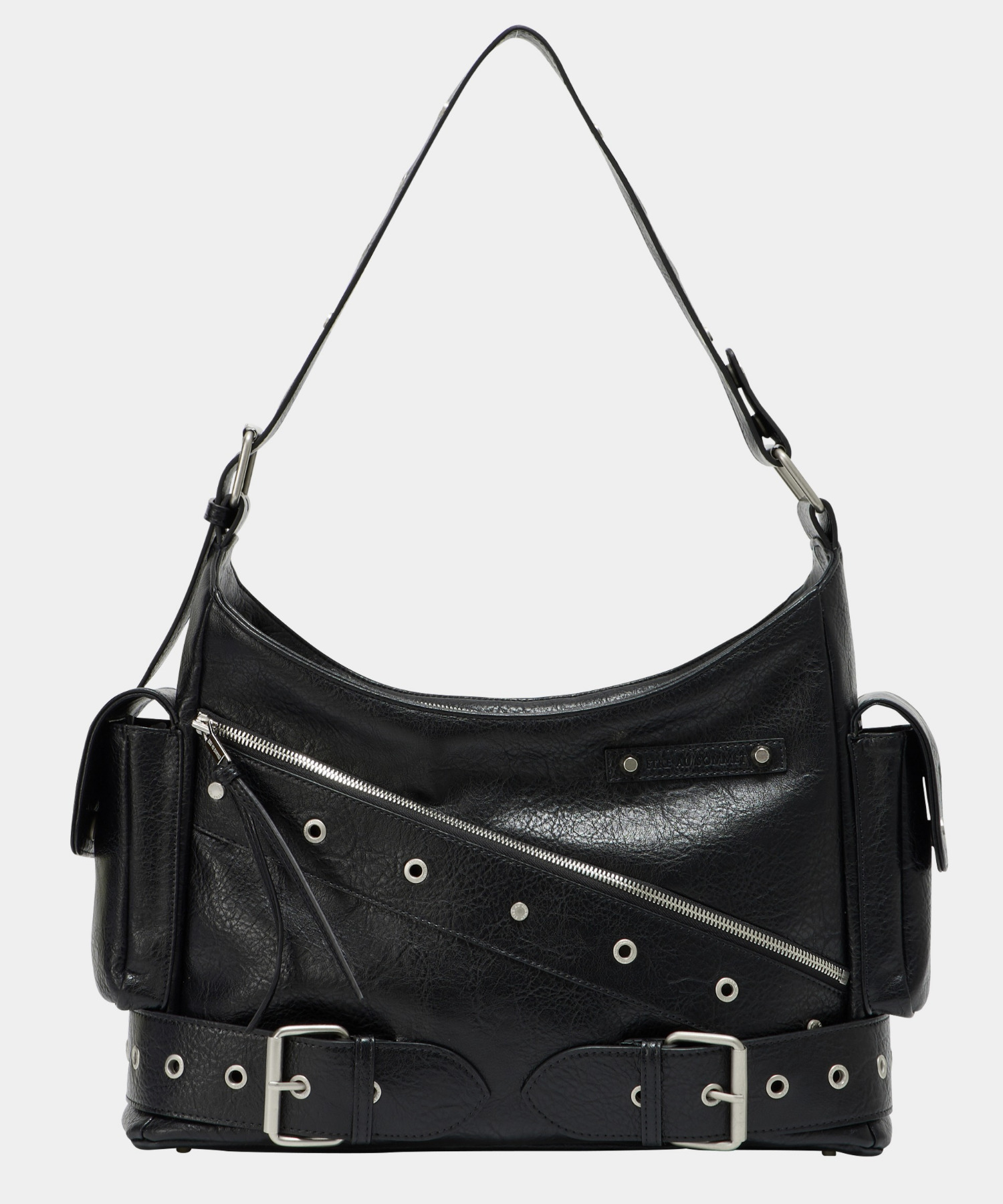 Strap Belt Eyelet Cross Big Bag (Black)