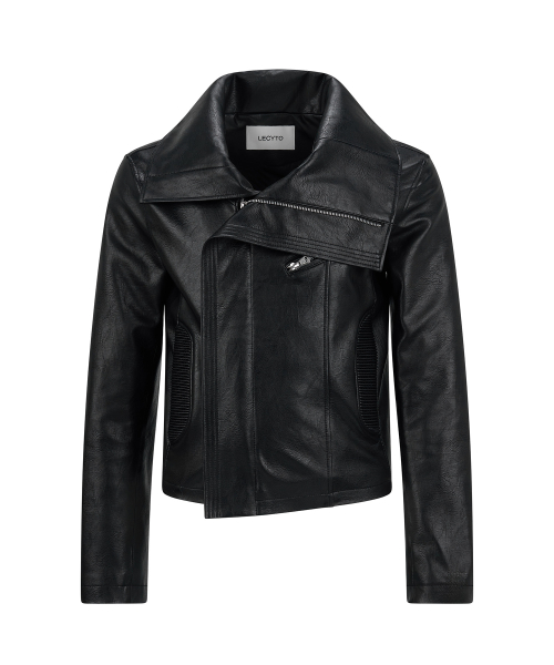 Asymetrique Leather Jacket_[Black]