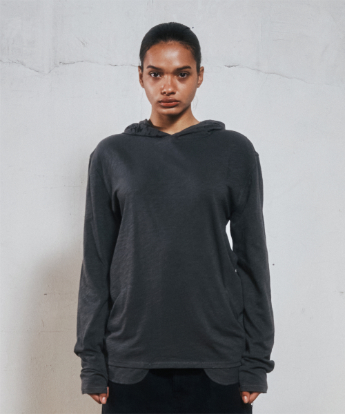 LETTERING SLUB HOODIE LS TEE CHARCOAL