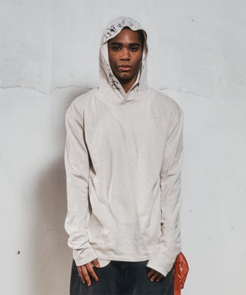 LETTERING SLUB HOODIE LS TEE CREAM