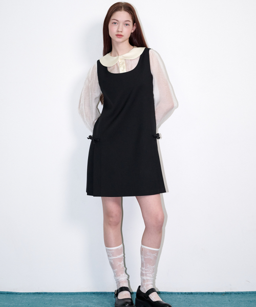리본 뷔스티에 주름미니원피스 블랙