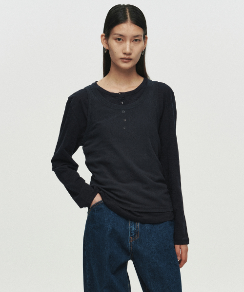 MUSINSA | HEUTE BASE SLUB HENLEY NECK T-SHIRT (WHITE)