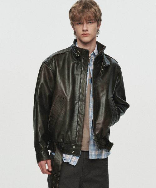 KAIN BELTED LEATHER JACKET (BROWN)