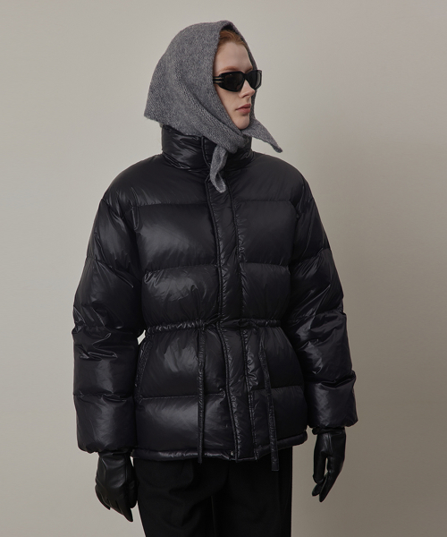 Middle Drawstring Duck Down Jumper-BLACK