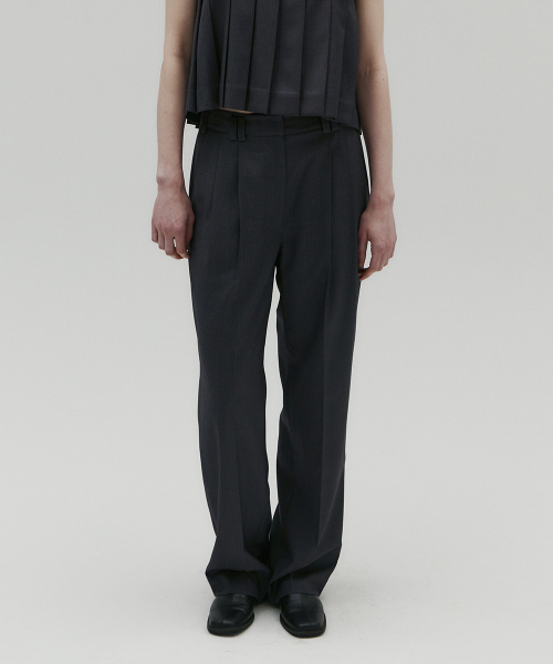STRIPED TWO TUCK PANTS [CHARCOAL]