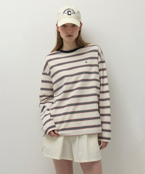 [26SS clove] Multi Stripe Long Sleeve T-shirt (Navy)