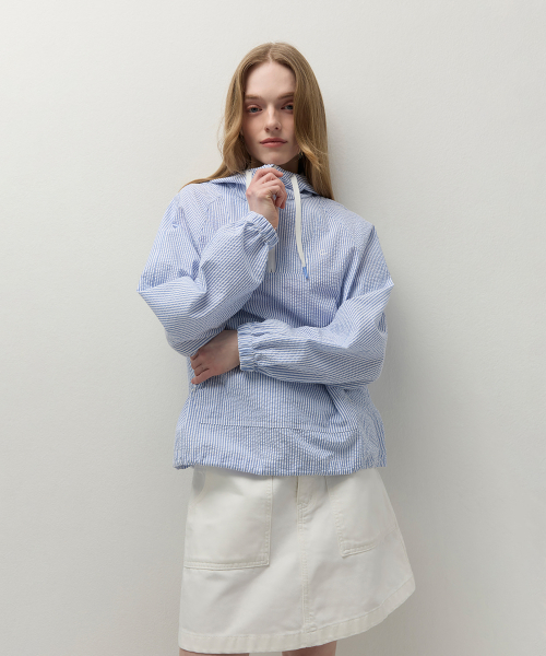 [26SS clove] Stripe Half-Zip Anorak (Blue)