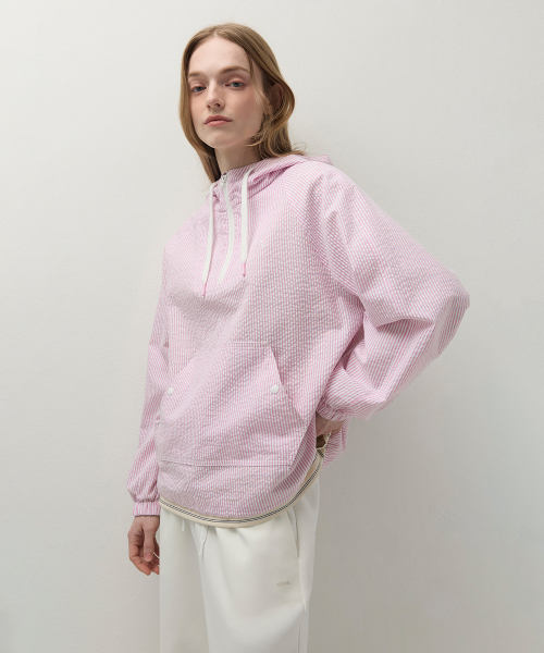 [26SS clove] Stripe Half-Zip Anorak (Pink)
