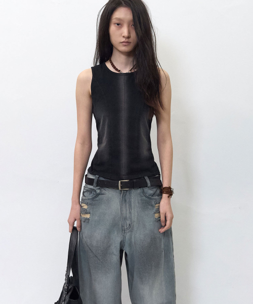 Vintage Washing Sleeveless Black