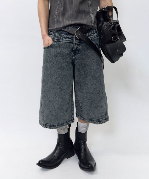 Curved Detail Bermuda Denim Pnats