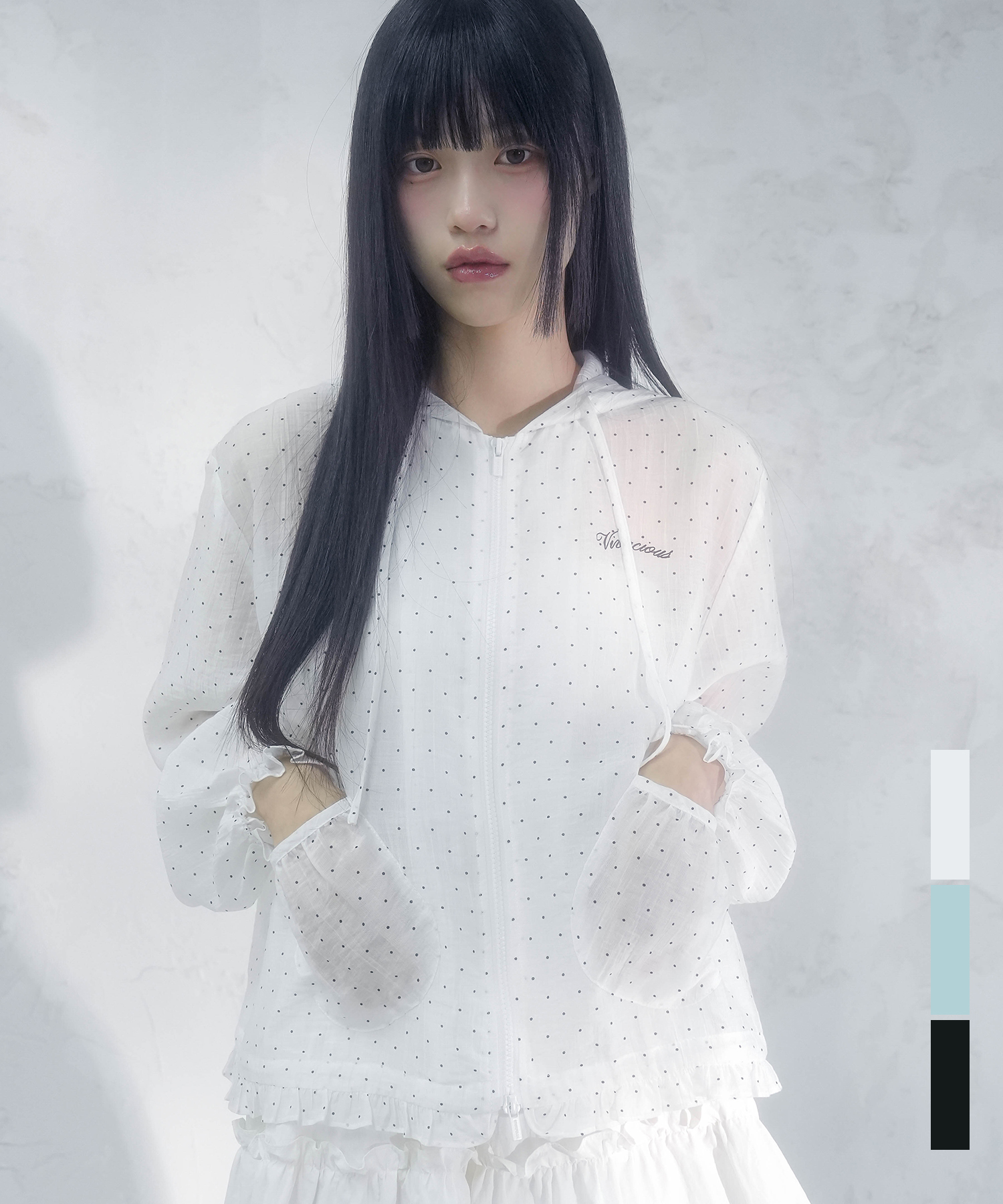 Pur Dot Frill Hoody Zip-up_3Colors