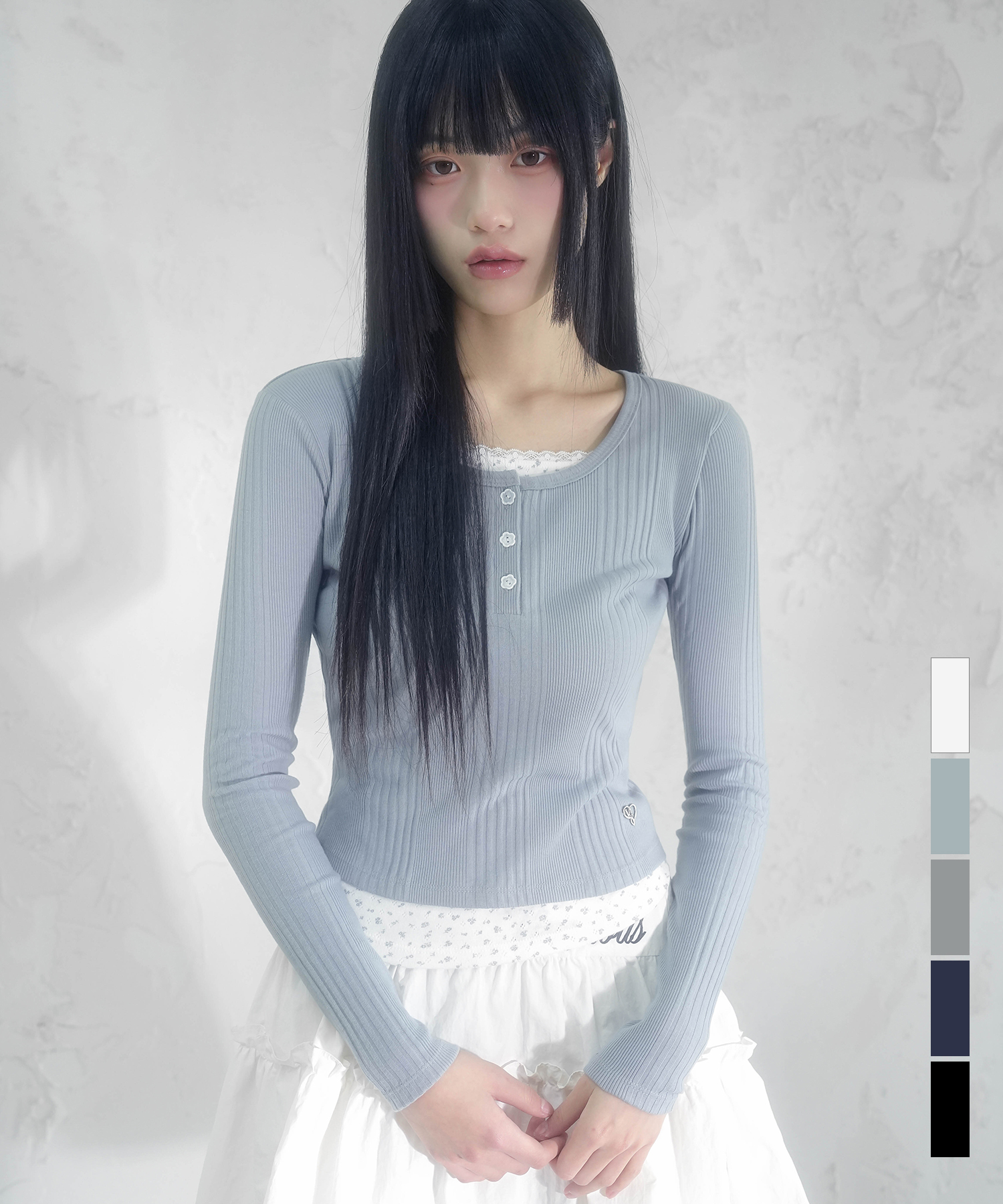 Murielle Flower Punching Layered Tee_5Colors