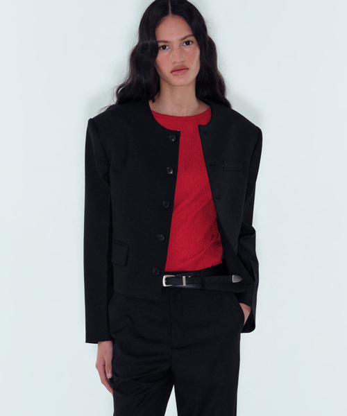 W PURE COLLAR TAILORED JACKET - BLACK