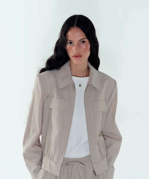 W ITALIAN PINSTRIPED RICKY JACKET - BEIGE