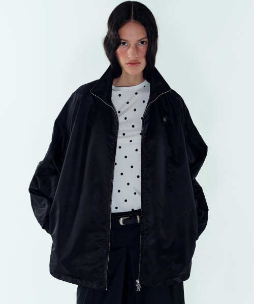 W NYLON HIGH-NECK ZIP-UP JUMPER - BLACK