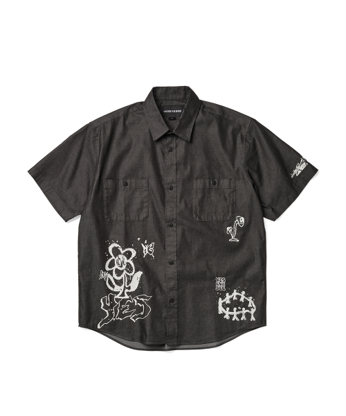 Y.E.S Doodle Half Shirt Black