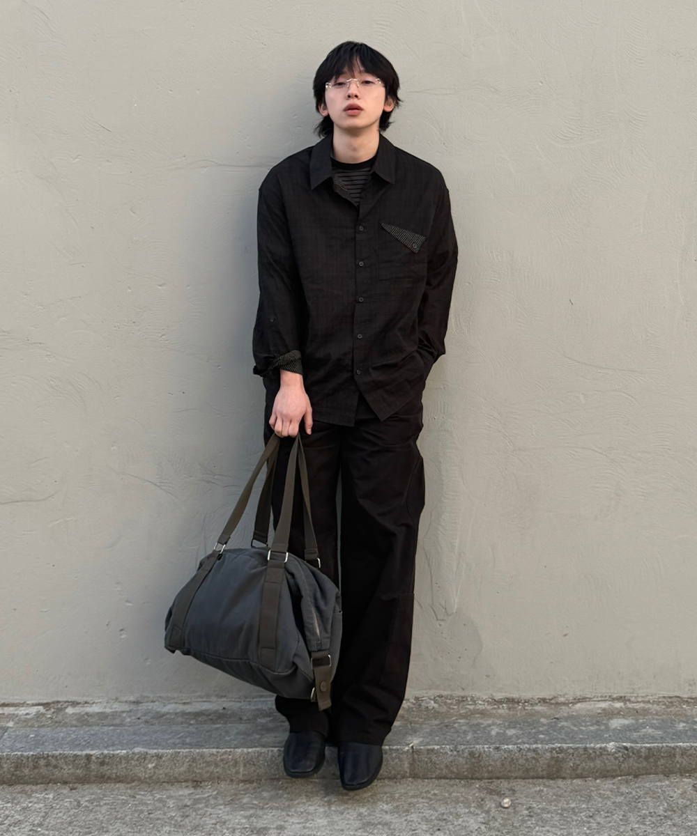 Rolled up check shirt BLACK