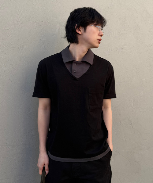 Layered pk t-shirt BLACK (Miseki Seoul Men X Lee James)