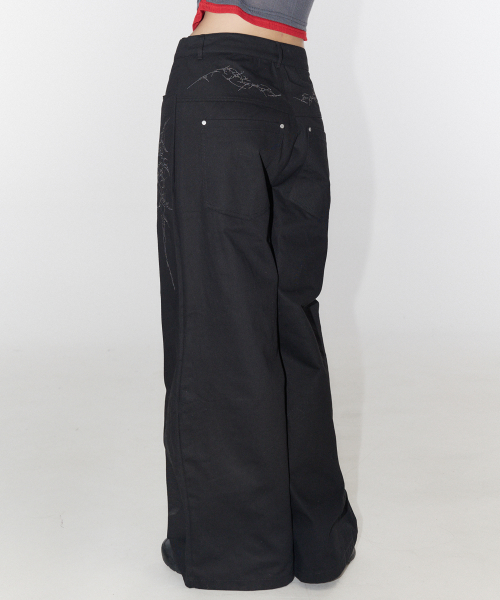 Широкие хлопковые брюки с вышивкой Classic Twin Sun (Black)
