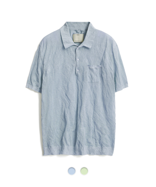 Short Sleeve Crinkle Polo Knit - 2 Color