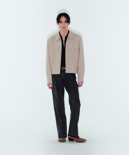 M ITALIAN PINSTRIPED RICKY JACKET - BEIGE