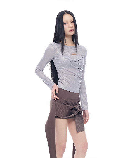Contour Shirring Cut-Out T-Shirt_Silver