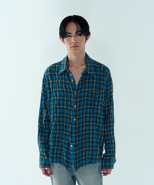 JAPANESE YARN DYED WASHER CHECK SHIRT - BLUE