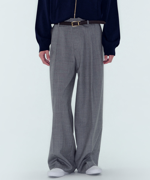 VERANO WOOL TAILORED STRAIGHT PANTS - GRAY