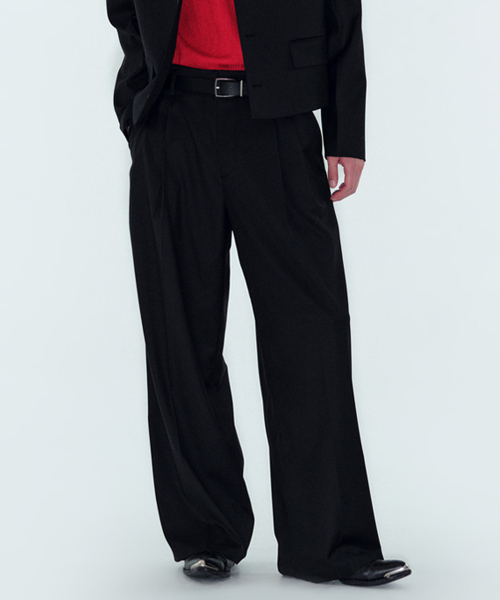 WOOL TAILORED STRAIGHT PANTS - BLACK