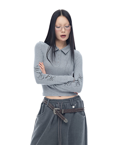 Striped Crop Collar T-Shirt_Blue
