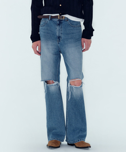M DESTROYED FLARED JEANS - BLUE