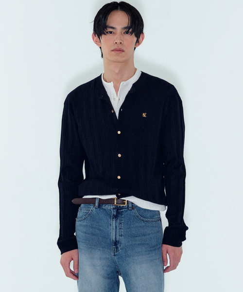 M RIBBED KNIT CARDIGAN - NAVY