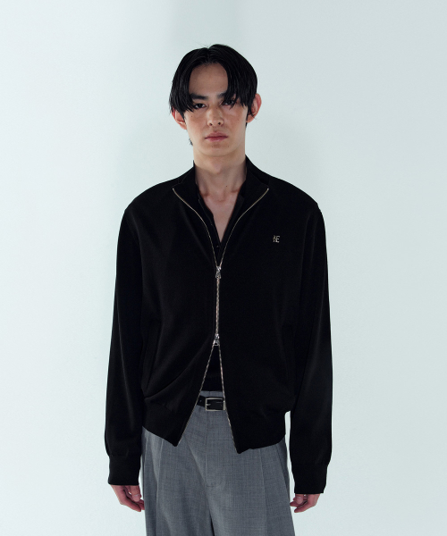 KNIT ZIP-UP CARDIGAN - BLACK