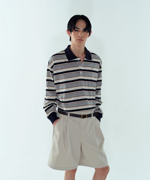 M COTTON LOGO STRIPED POLO SHIRT - GRAY