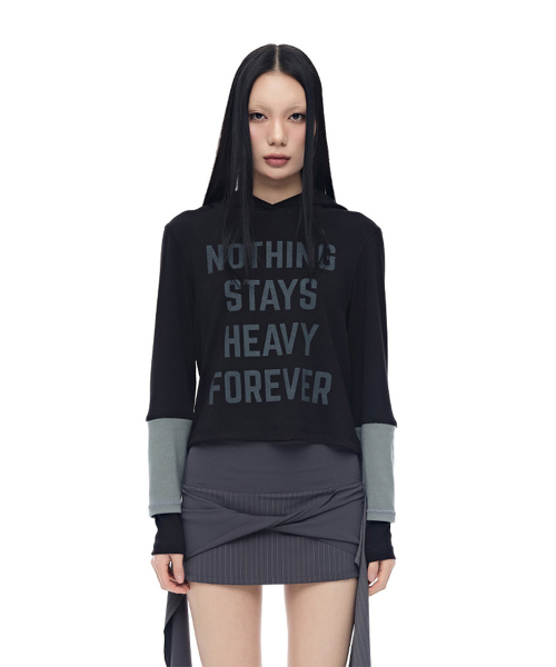 Layered Sleeve Slim Fit Hoodie_Black