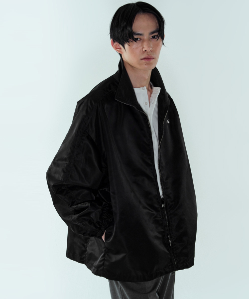 M NYLON HIGH-NECK ZIP-UP JUMPER - BLACK