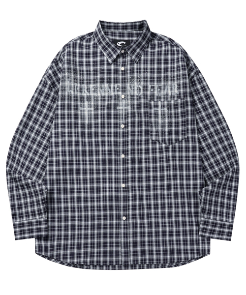 Overfit Spray Check Shirt - Navy
